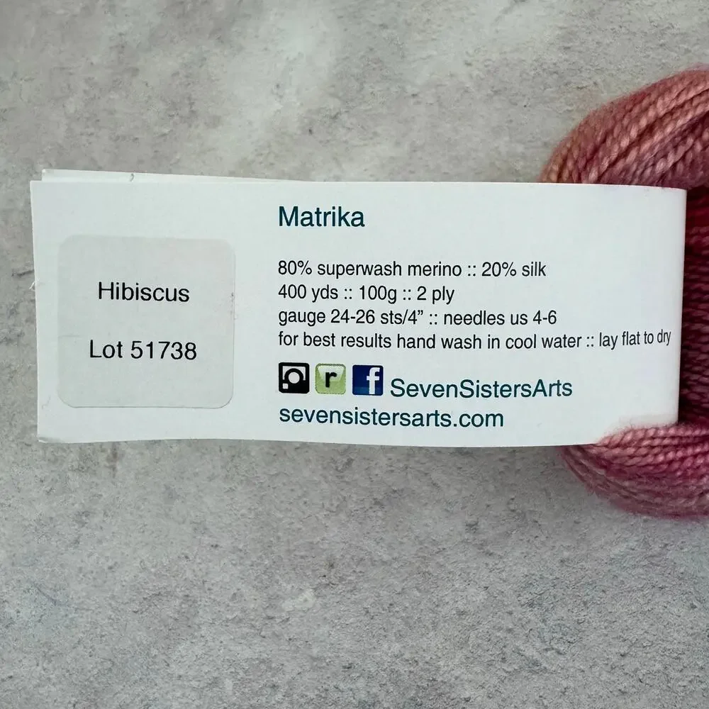 Destash Hand Dyed Seven Sisters Art Matrika Yarn Pink Hibiscus Merino Silk 400yd